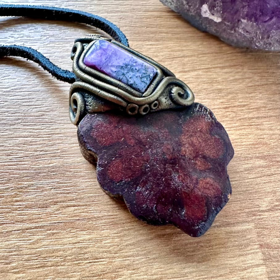 Ayahuasca Vine and Charoite Pendant Necklace - FairyGardenGlow