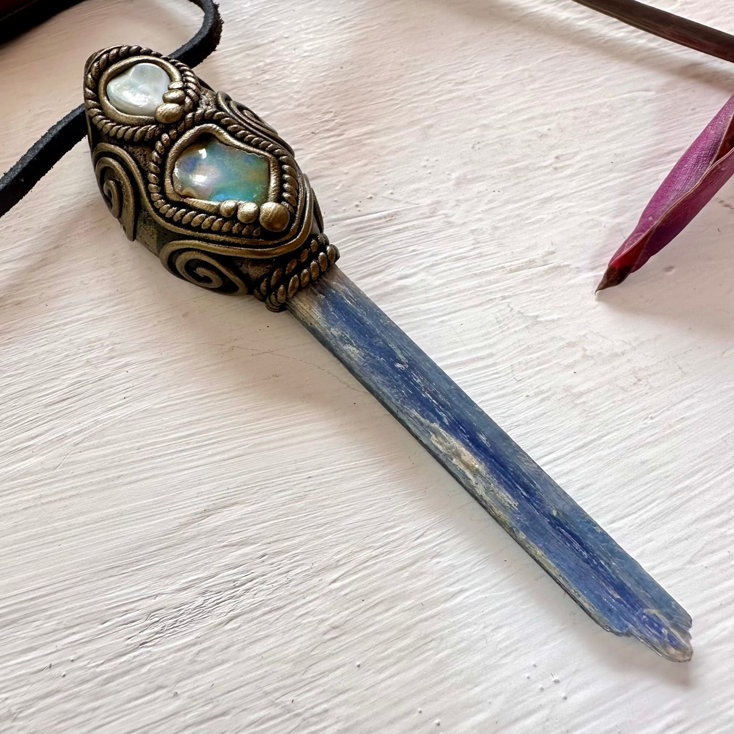 Blue Kyanite Larimar and Raw Opal Wand/ Pendant - FairyGardenGlow