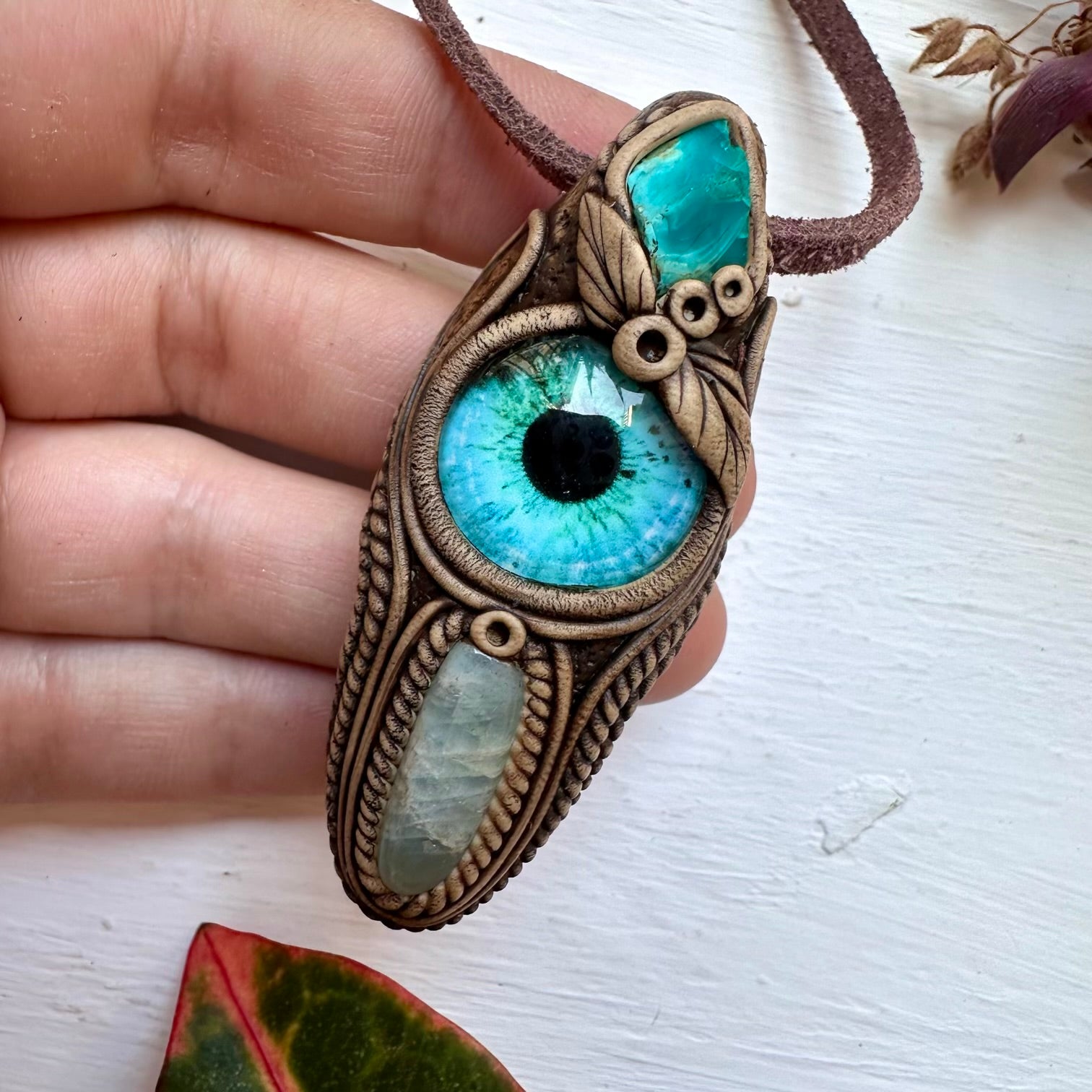 Aquamarine and Raw Chrysocolla Eye Necklace - FairyGardenGlow