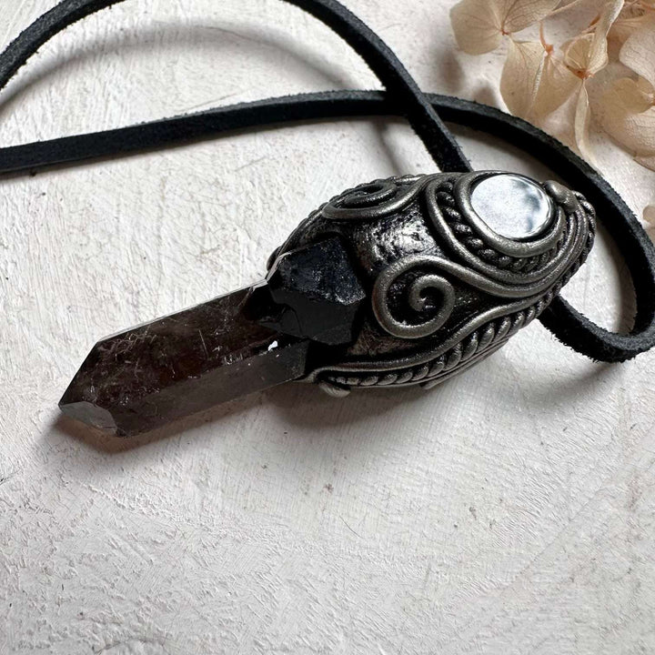 Smoky Quartz and Black Onyx Pendant - FairyGardenGlow