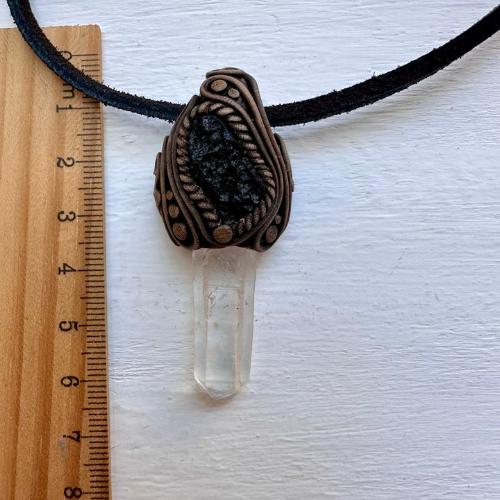 Lemurian Seed Quartz and Moldavite Necklace - FairyGardenGlow