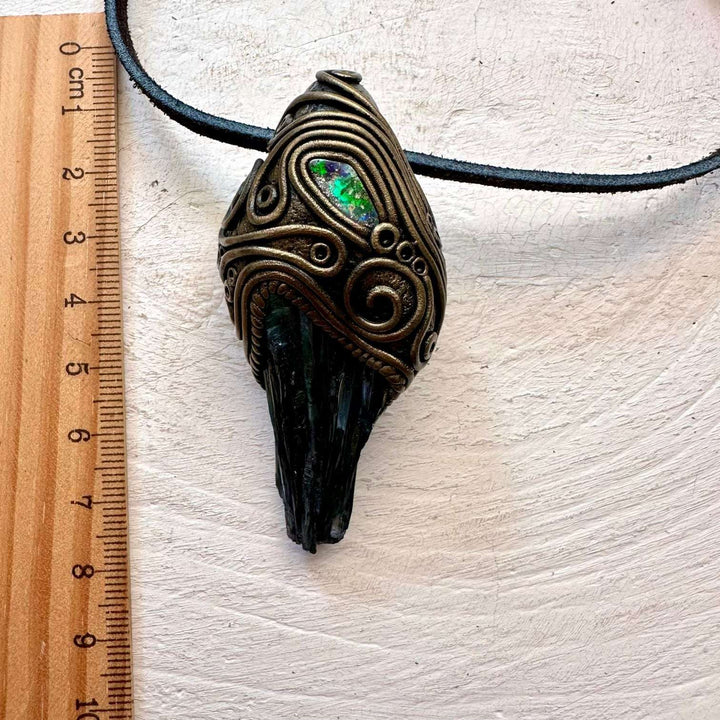 Vivianite and Boulder Opal Pendant - FairyGardenGlow