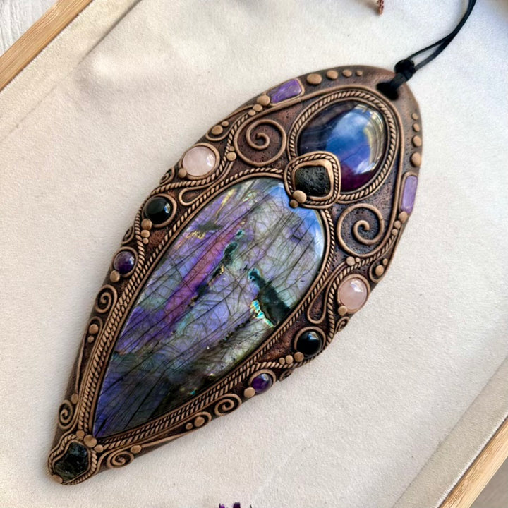 Handcrafted spiritual wall decor with Amethyst and Rose Quartz