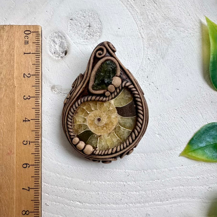 Ammonite and Moldavite Necklace, Unisex Jewelry