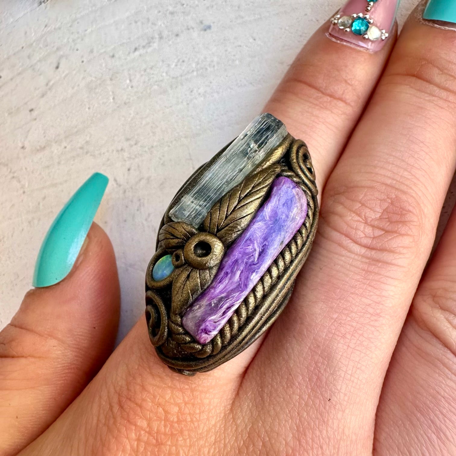 Crystal ring designed for calm intuition and emotional depth