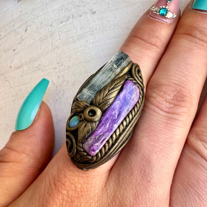 Crystal ring designed for calm intuition and emotional depth
