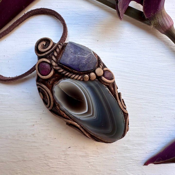 Botswana Agate Tanzanite and Ruby Necklace - FairyGardenGlow
