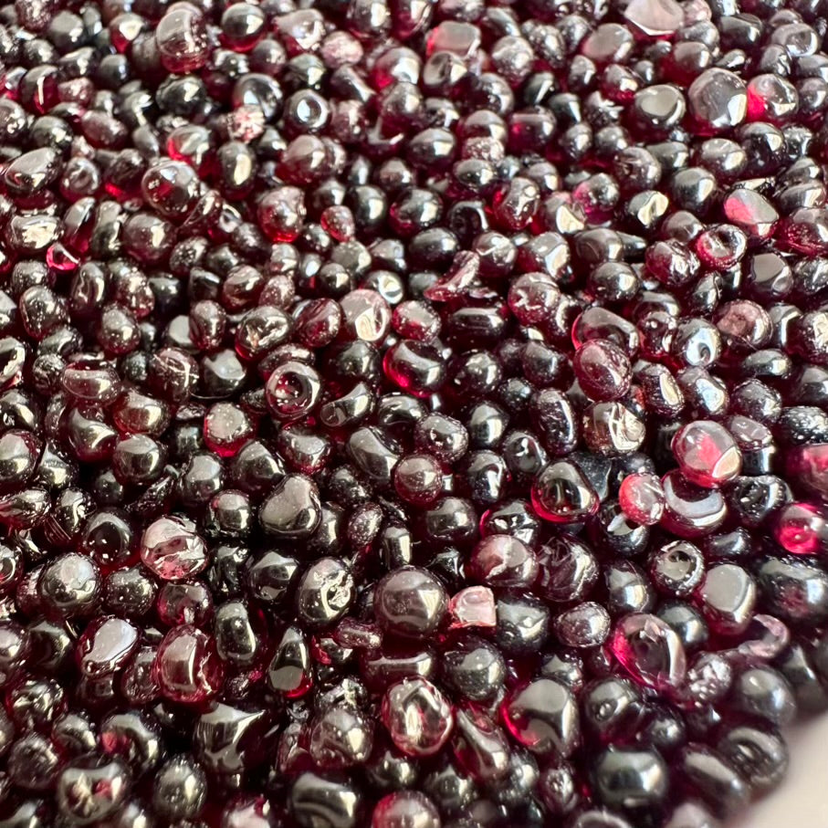 Close-up of red garnet gemstones