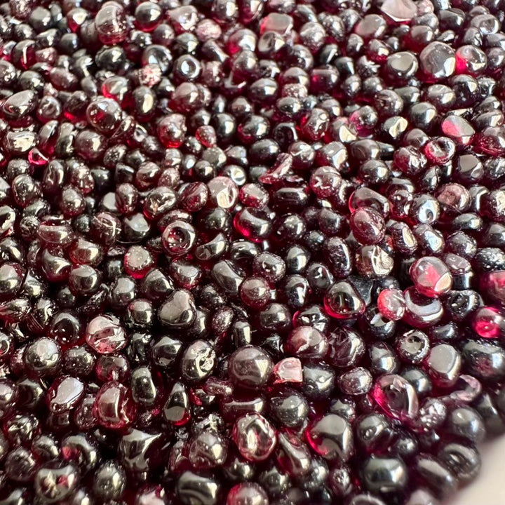 Close-up of red garnet gemstones