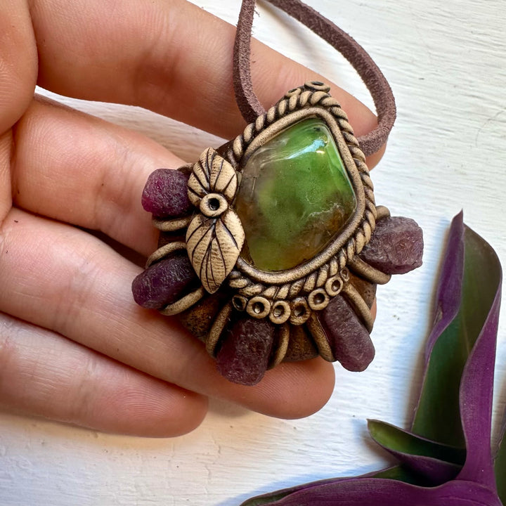 Raw Ruby and Chrysoprase Necklace - FairyGardenGlow