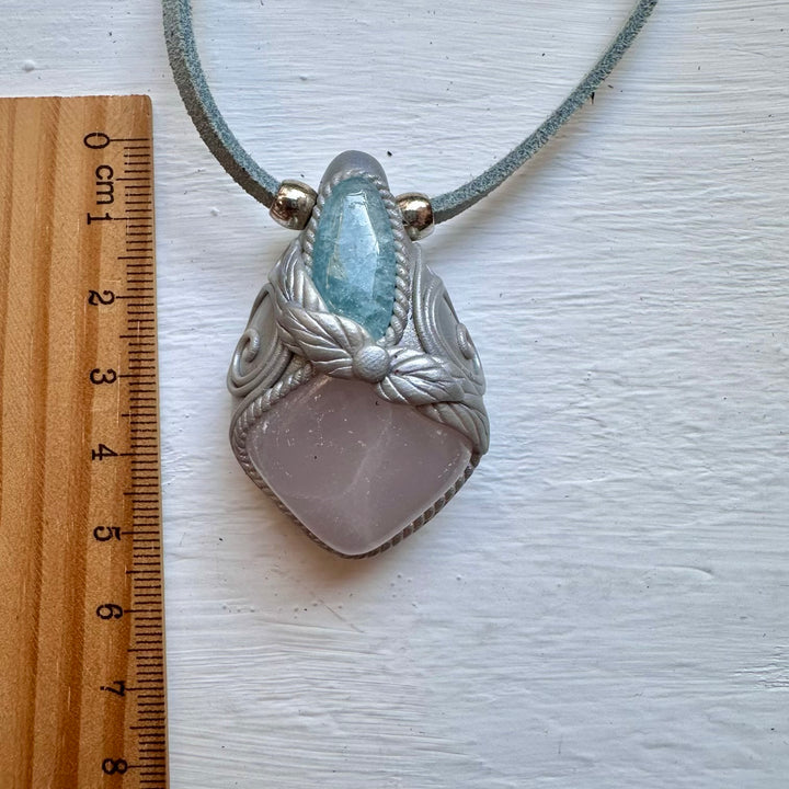 Mango Calcite and Aquamarine Pendant Necklace - FairyGardenGlow
