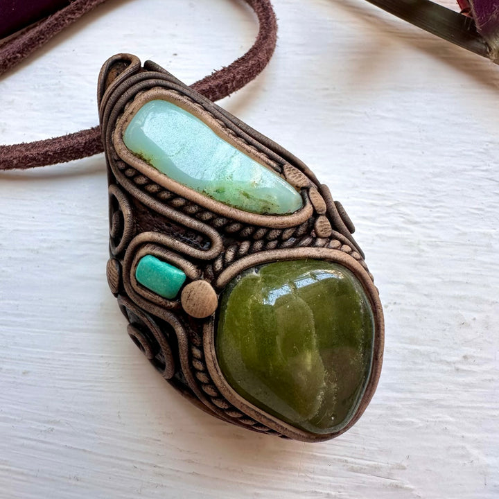 Vesuvianite Chrysoprase and Tibetan Turquoise Necklace - FairyGardenGlow