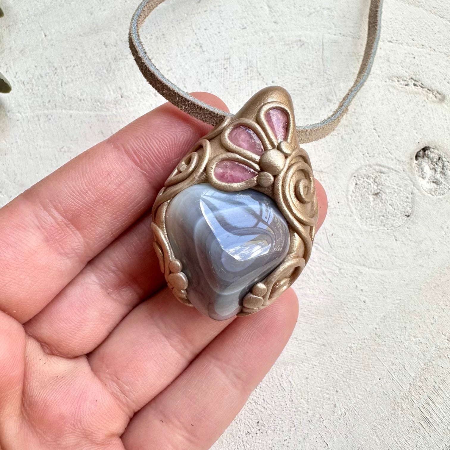 Healing crystal necklace with grounding and heart-centered gemstones