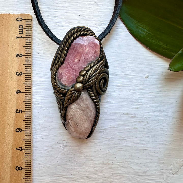 Rhodochrosite Stalactite and Morganite Handmade Crystal Necklace - FairyGardenGlow