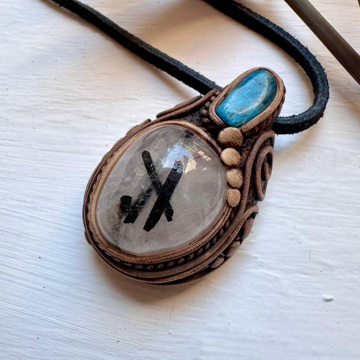 Tourmaline in Quartz and Blue Apatite Necklace - FairyGardenGlow