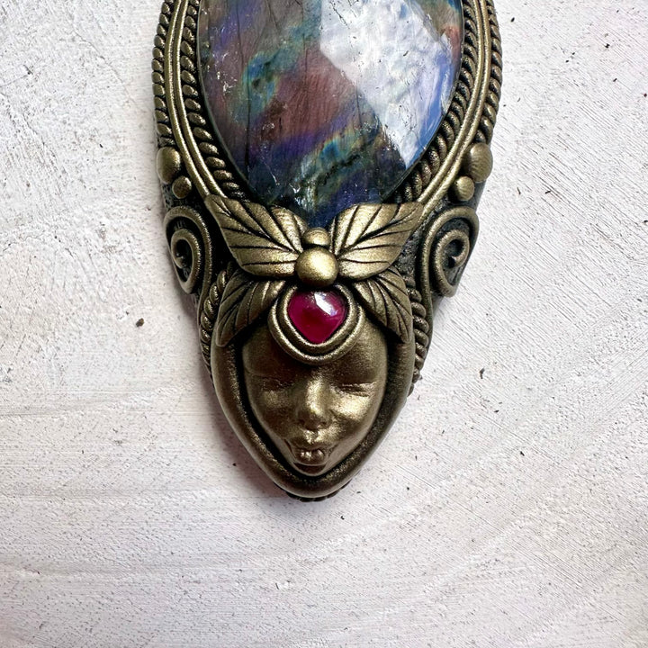 Handmade Goddess Pendant Necklace – Labradorite & Garnet Healing Stone Jewelry