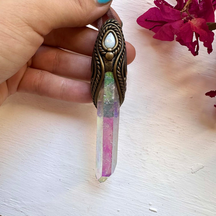Angel Aura Quartz and Australian Opal Necklace / Wand - FairyGardenGlow