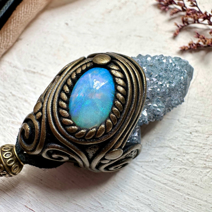 Aqua Aura Spirit Quartz and Australian Opal Necklace - FairyGardenGlow