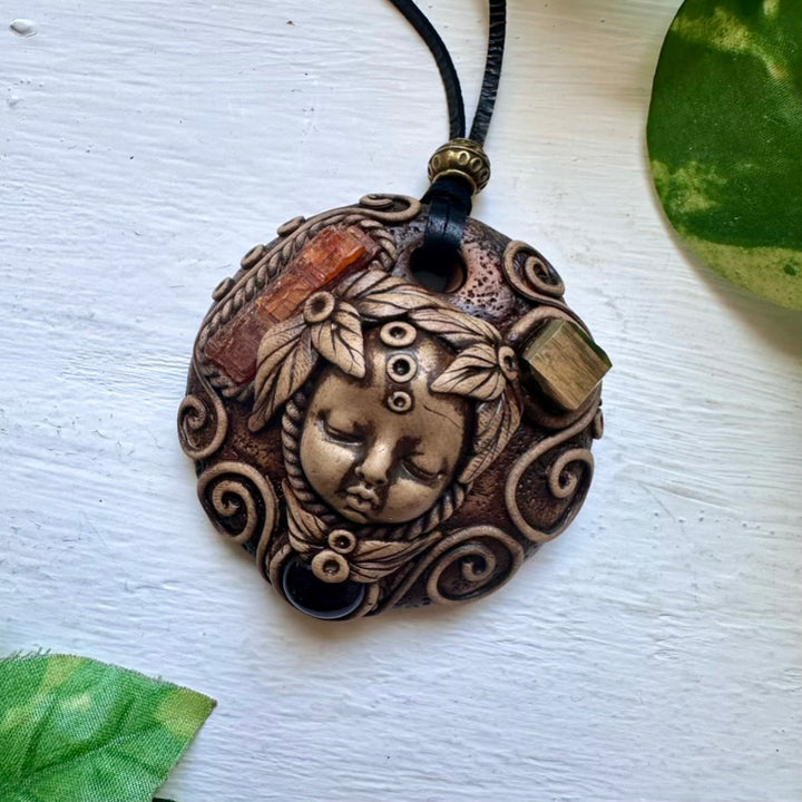Orange Kyanite Pyrite and Amethyst Goddess Necklace - FairyGardenGlow