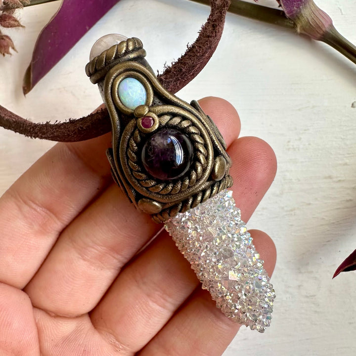 Angel Aura Spirit Quartz Morganite Amethyst Australian Opal and Ruby Pendant Necklace - FairyGardenGlow