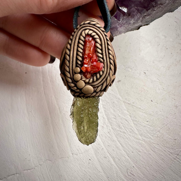 Moldavite and Vanadinite Necklace - FairyGardenGlow