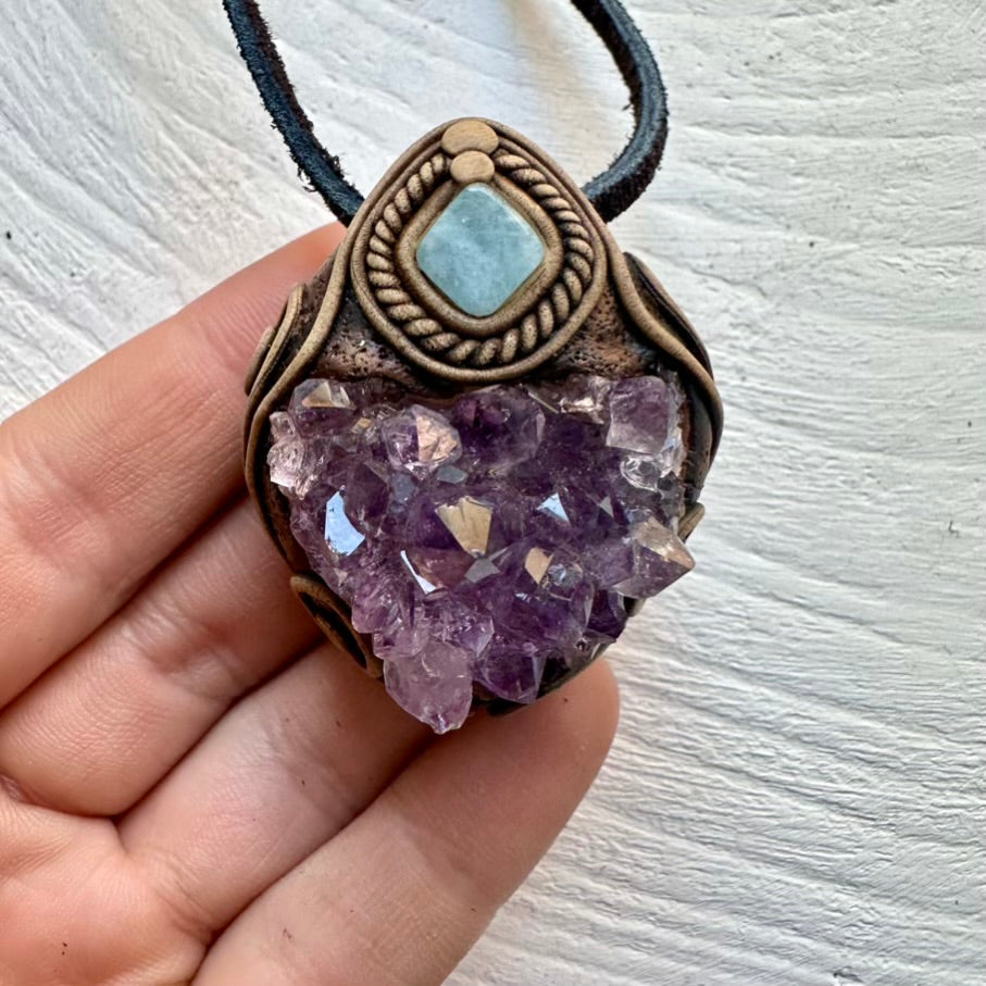 Amethyst Cluster and Aquamarine Necklace