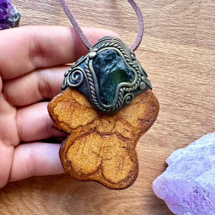Ayahuasca Vine and Raw Moldavite Necklace - FairyGardenGlow