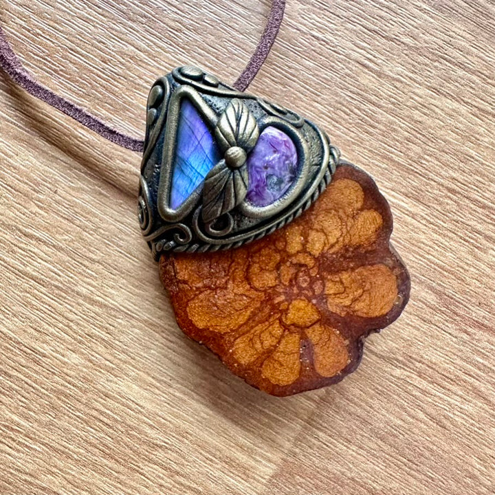 Ayahuasca Vine Labradorite and Charoite Pendant Necklace - FairyGardenGlow
