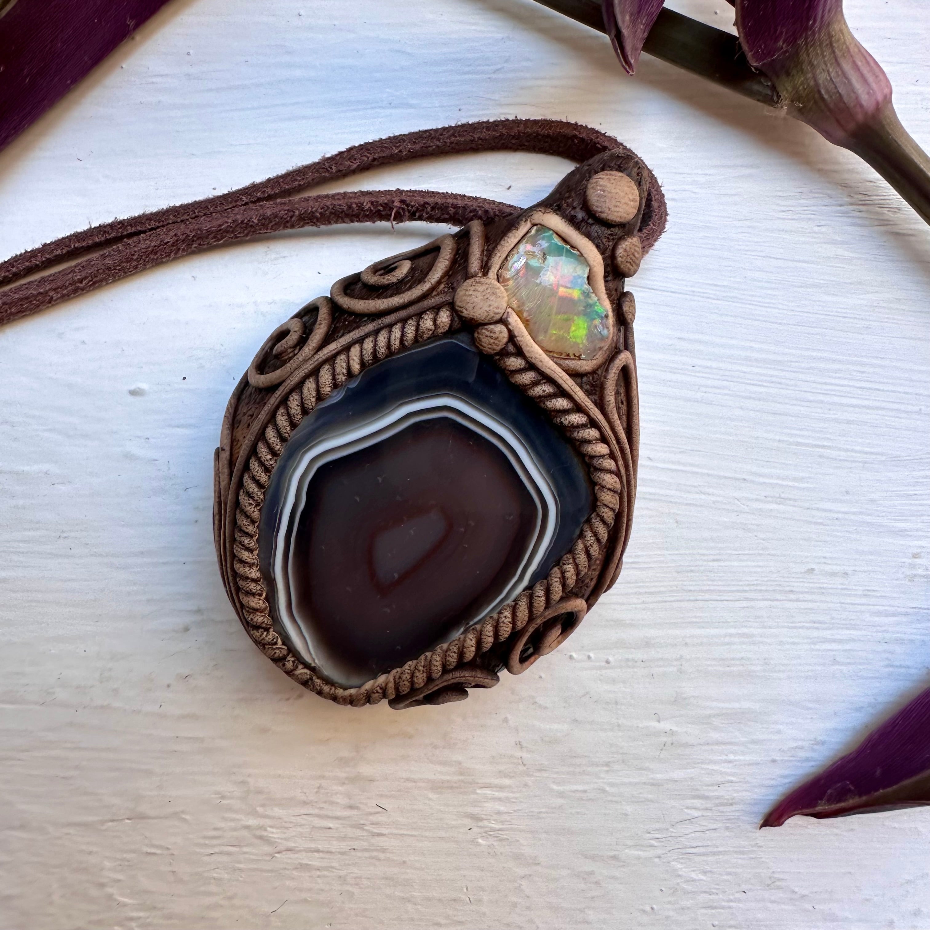 Botswana Agate and Raw Opal Necklace - FairyGardenGlow