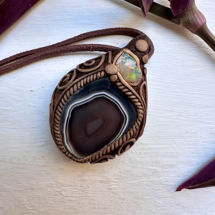 Botswana Agate and Raw Opal Necklace - FairyGardenGlow