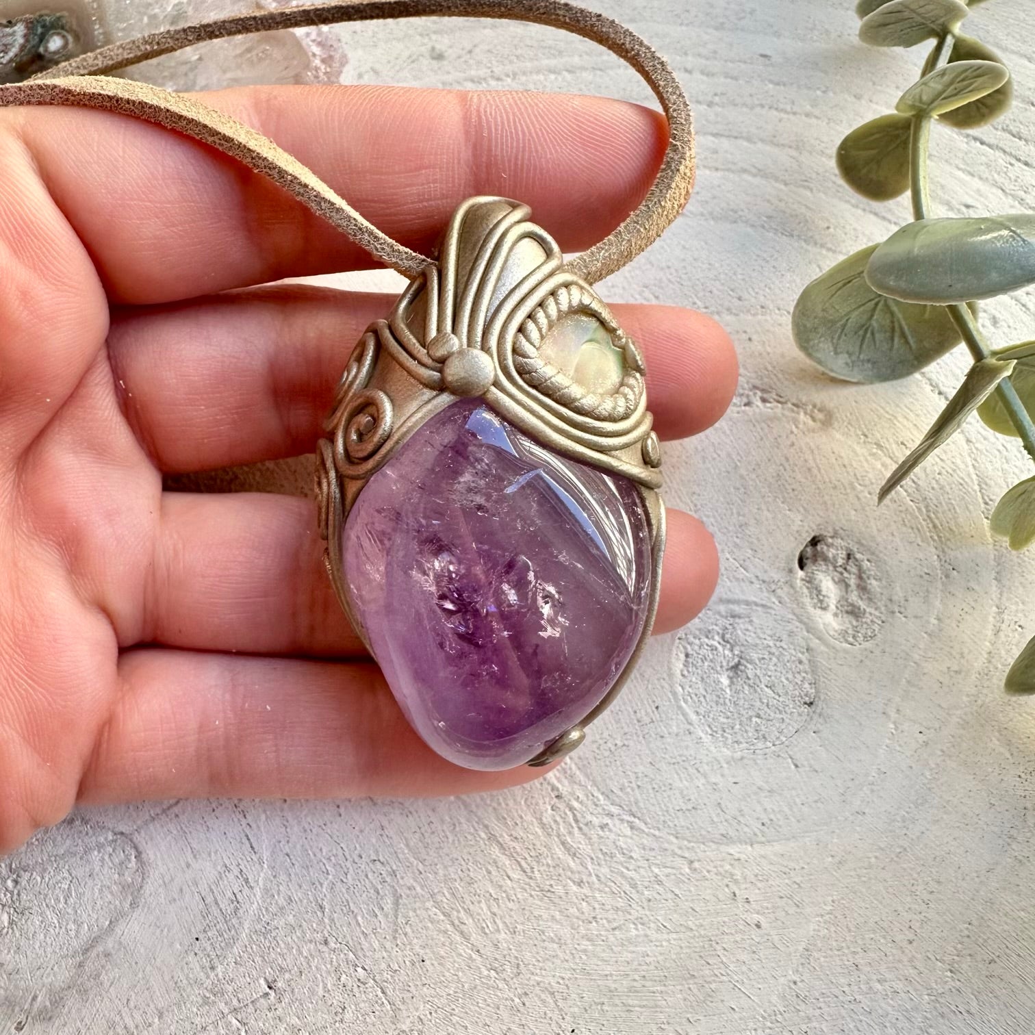 Amethyst and Raw Ethiopian Opal Pendant Necklace