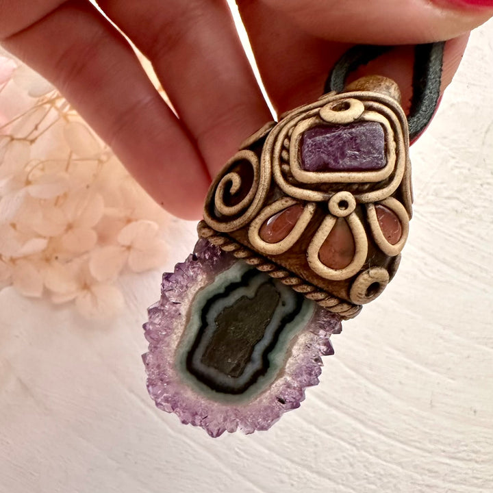 Amethyst Stalactite Ruby and Pink Tourmaline Handmade Crystal Necklace - FairyGardenGlow