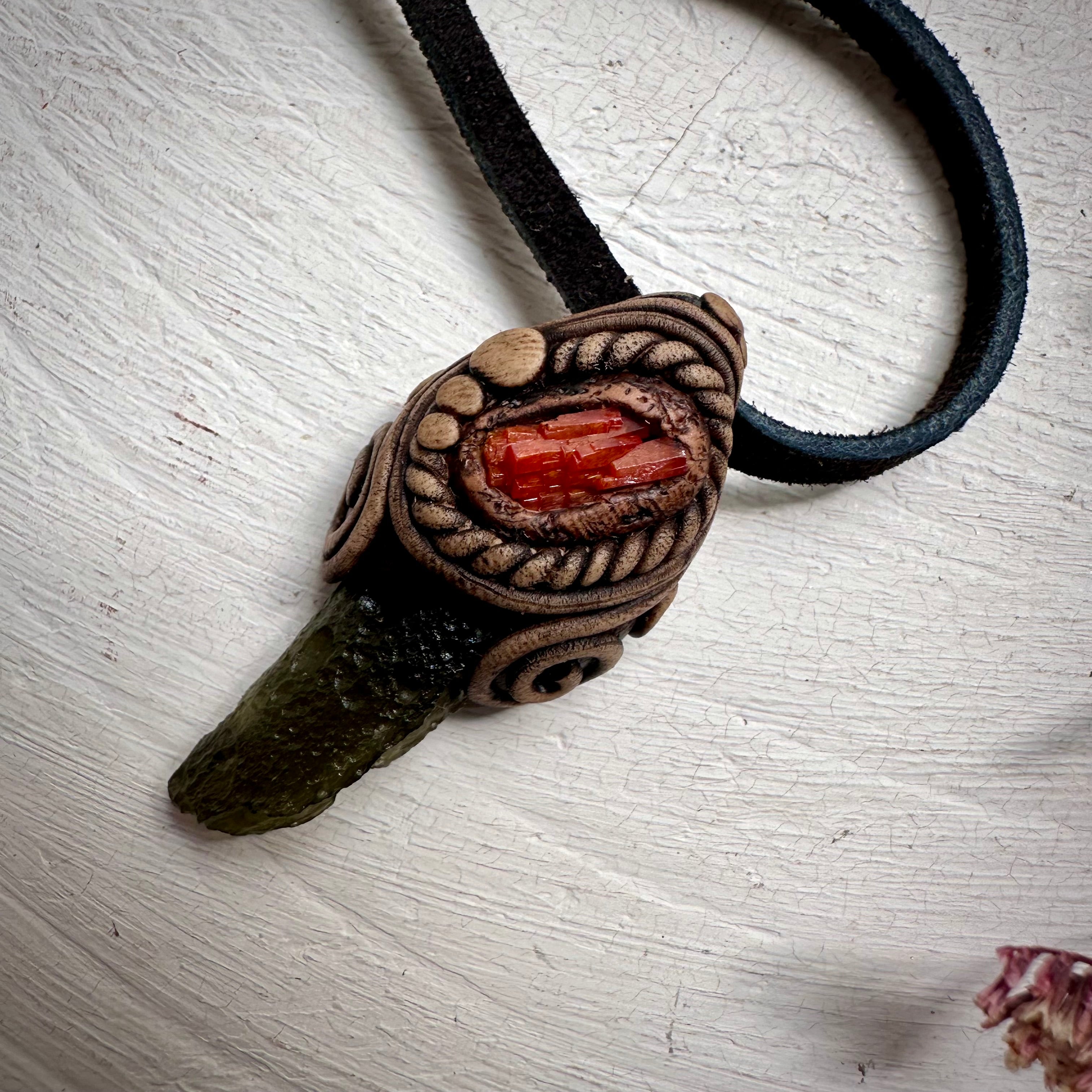 Moldavite and Vanadinite Pendant Necklace - FairyGardenGlow