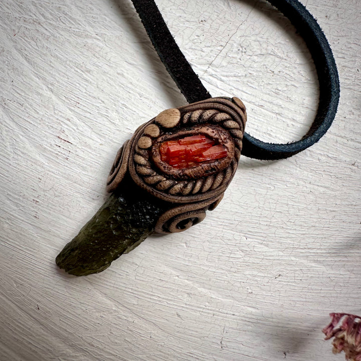 Moldavite and Vanadinite Pendant Necklace - FairyGardenGlow