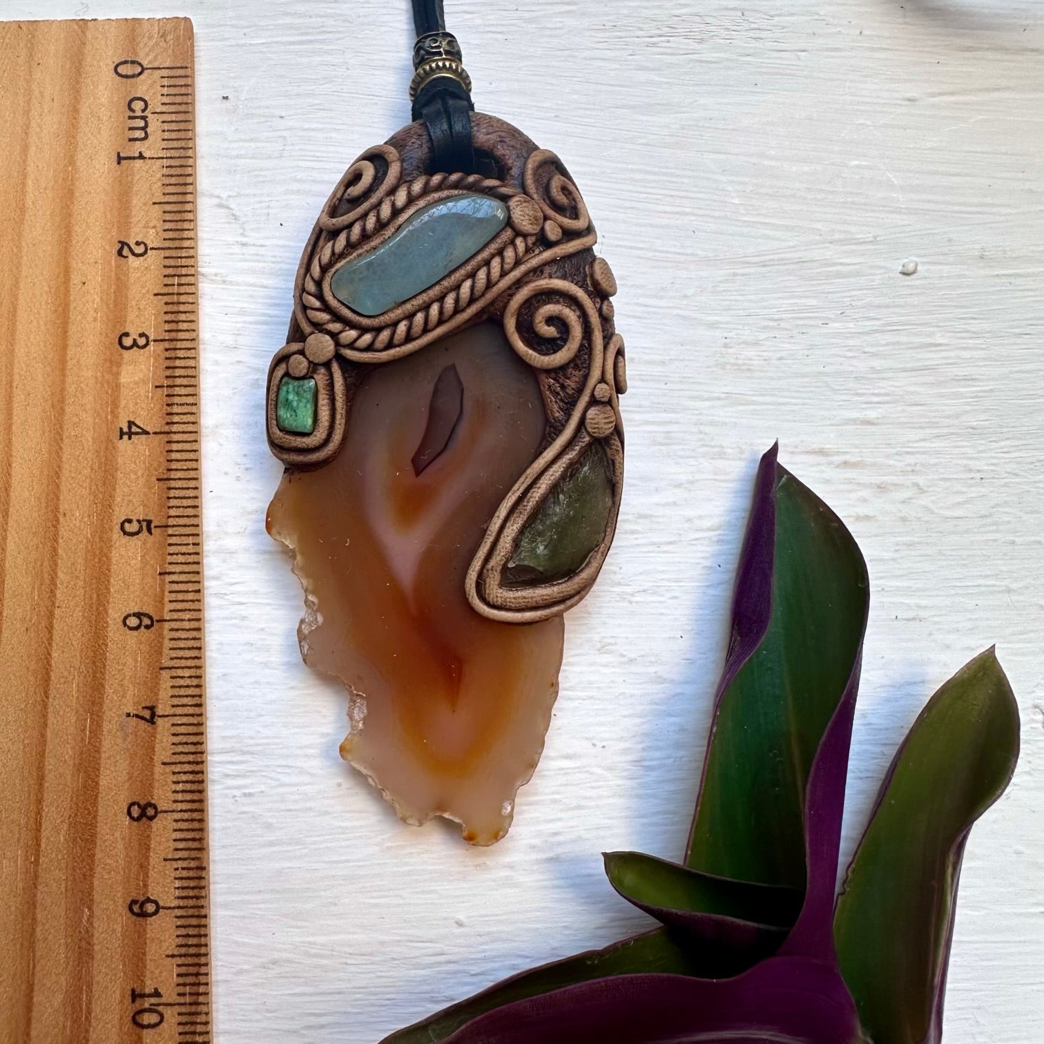 Agate Aquamarine Moldavite and Tibetan Turquoise Pendant Necklace - FairyGardenGlow