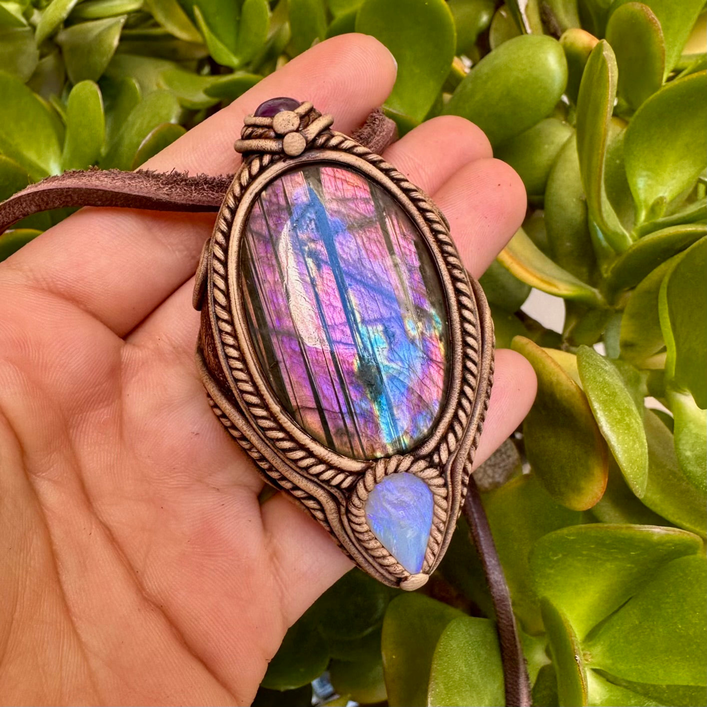 Purple Labradorite Amethyst and Australian Opal Necklace - FairyGardenGlow
