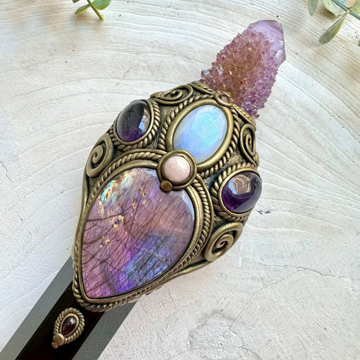 One of a kind Statement crystal wand handcrafted with genuine natural crystals for energy work.