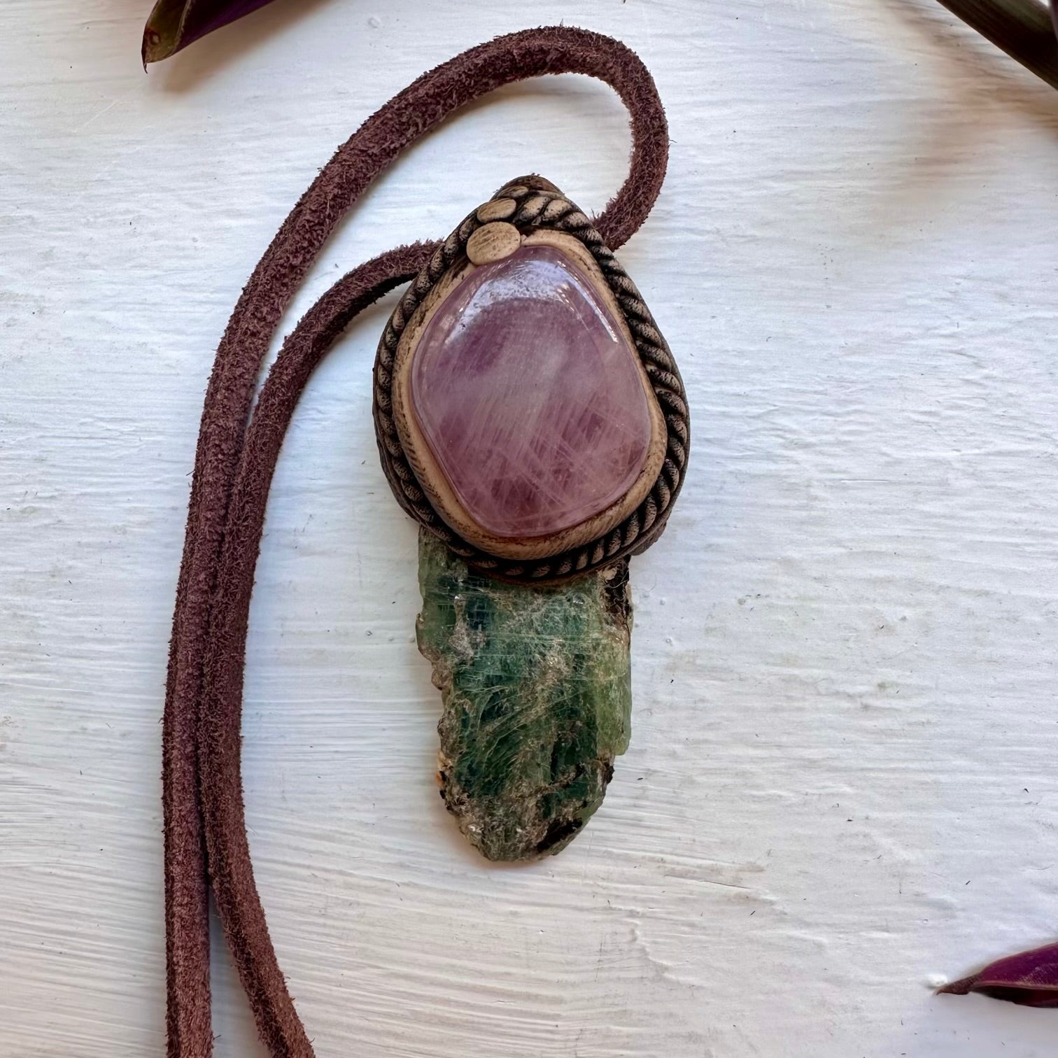 Green Kyanite and Lavender Quartz Necklace - FairyGardenGlow