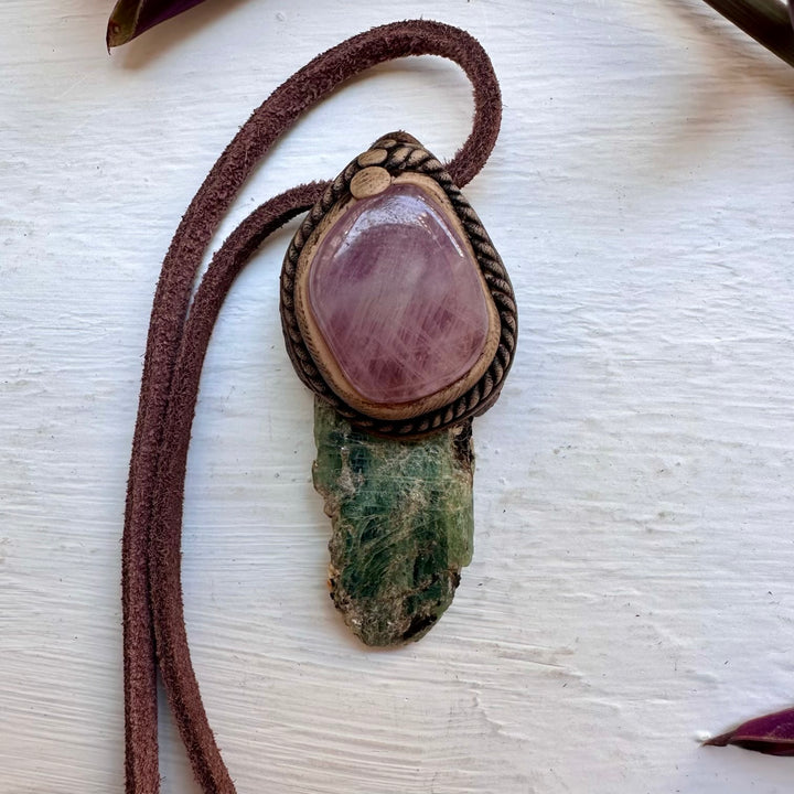 Green Kyanite and Lavender Quartz Necklace - FairyGardenGlow