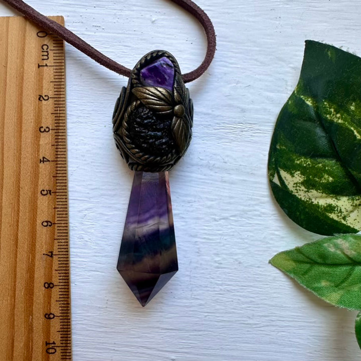 Rainbow Fluorite Moldavite and Charoite Healing Crystal Talisman - FairyGardenGlow
