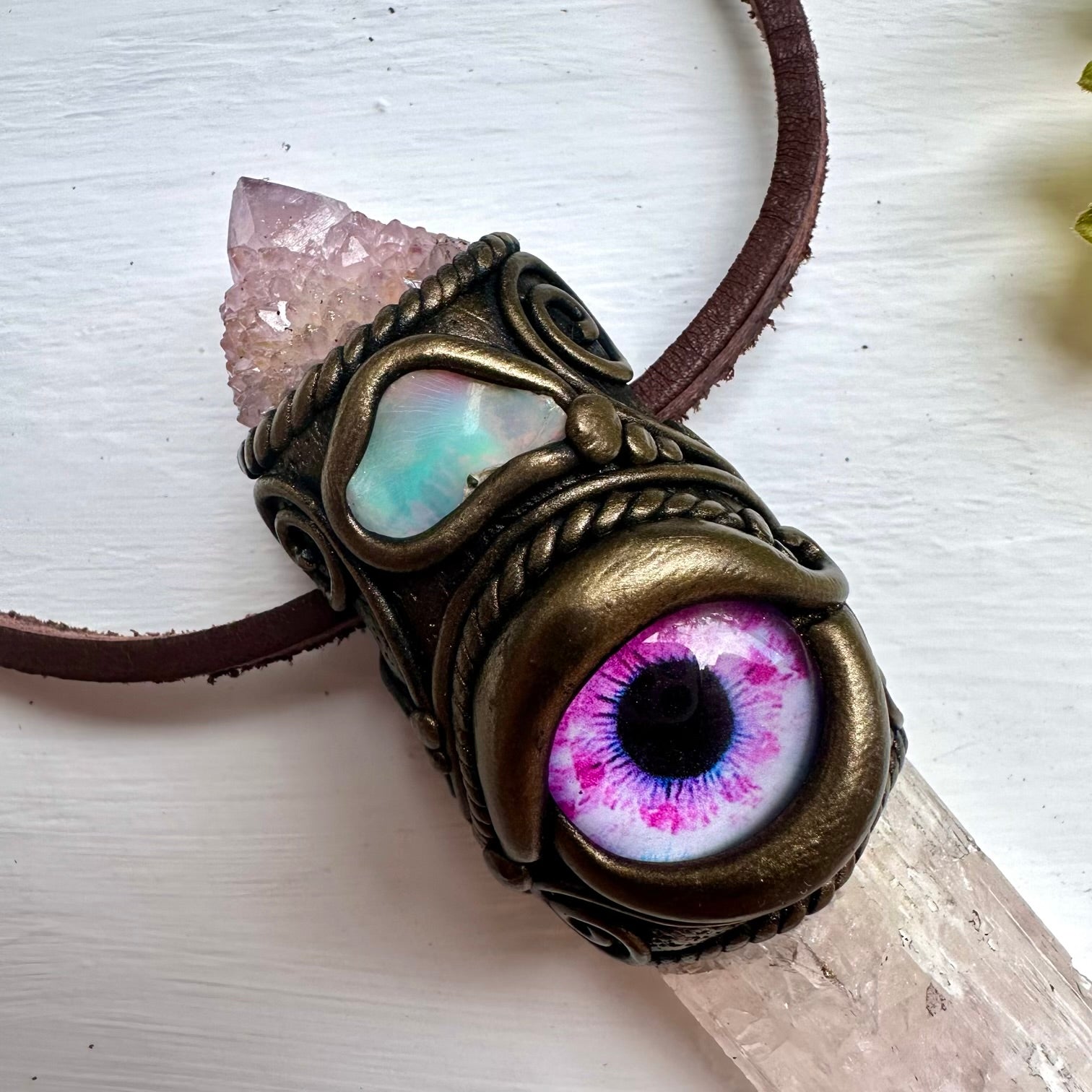 Danburite Spirit Quartz Raw Opal Eye Wand / Pendant - FairyGardenGlow