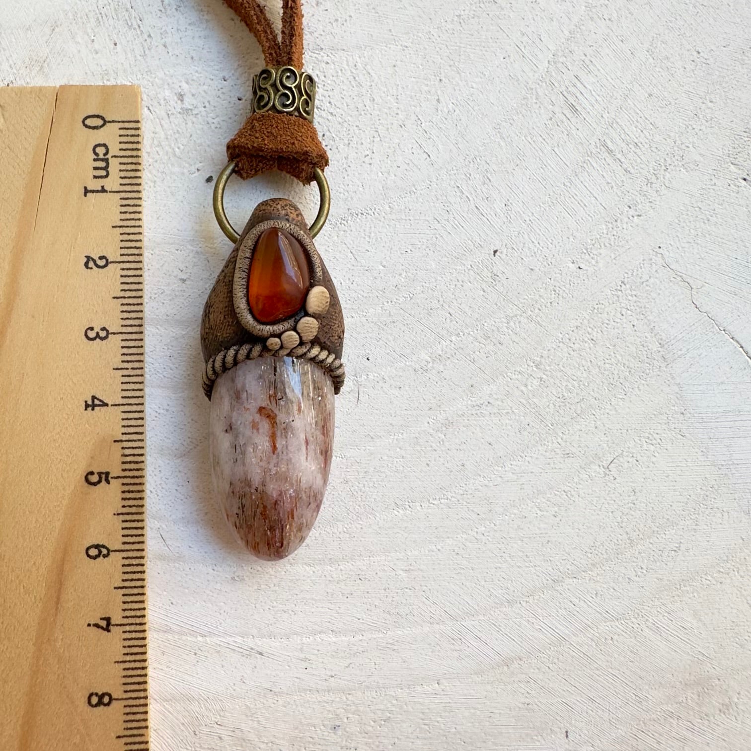 Spiritual crystal necklace with Hematite Quartz and Amber
