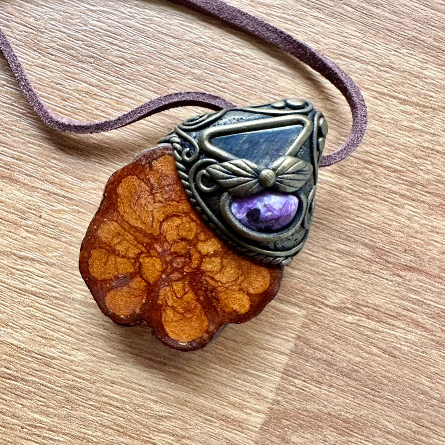 Ayahuasca Vine Labradorite and Charoite Pendant Necklace - FairyGardenGlow