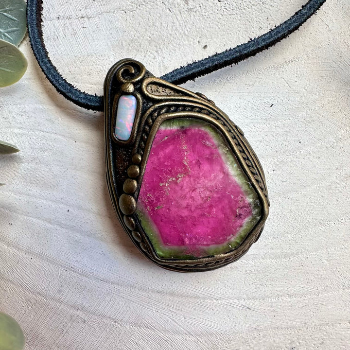 Spiritual jewelry combining Australian opal and tourmaline