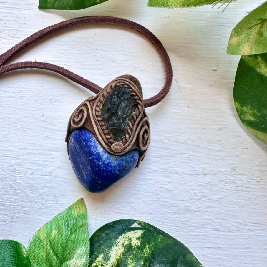 Lapis Lazuli and Moldavite Necklace - FairyGardenGlow