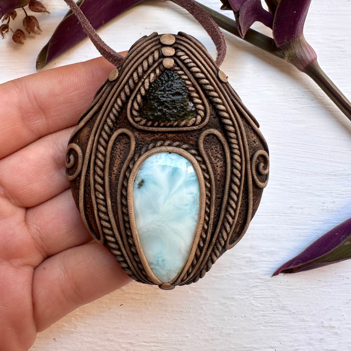 Larimar and Moldavite Necklace - FairyGardenGlow
