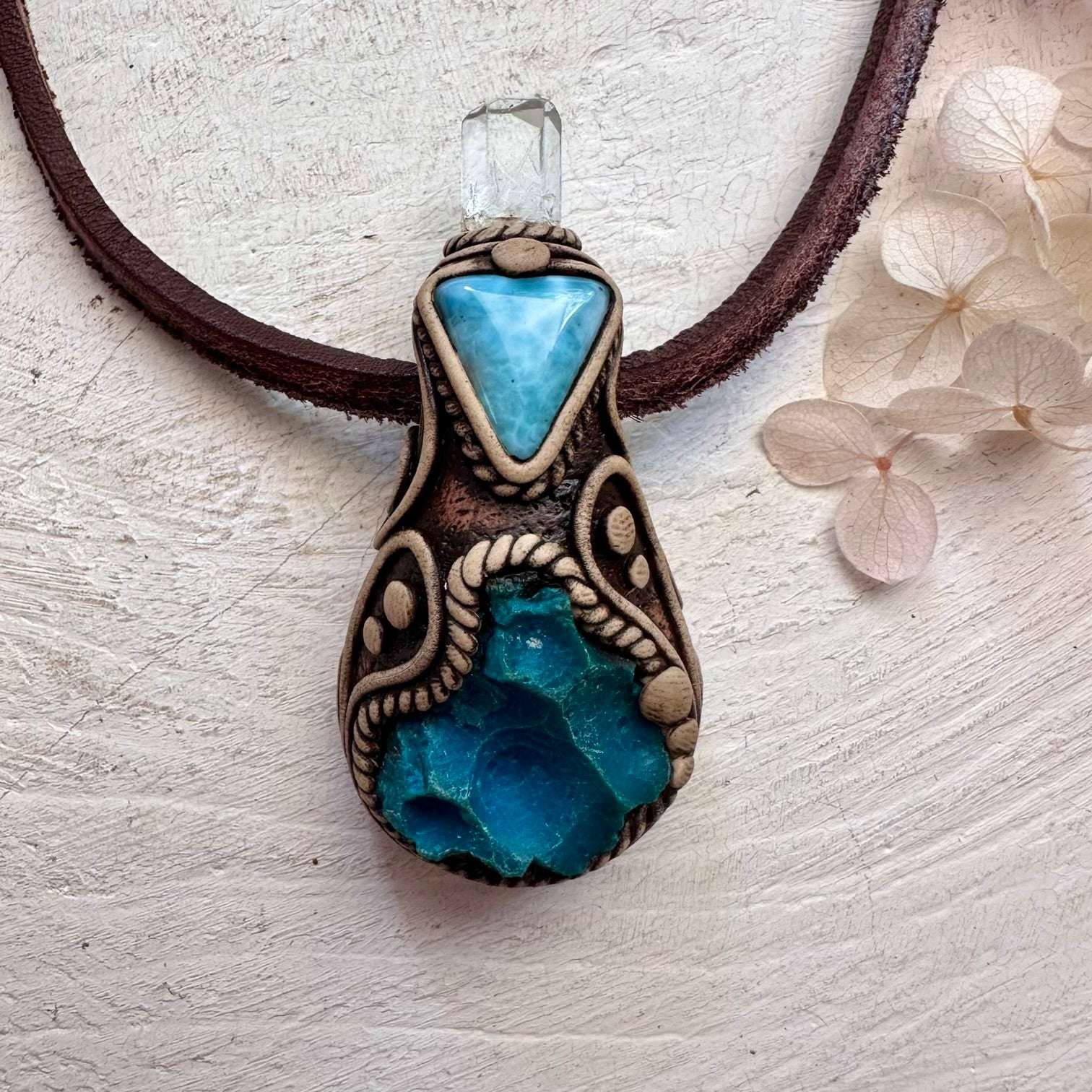 Chrysocolla Larimar and Aquamarine Necklace - FairyGardenGlow