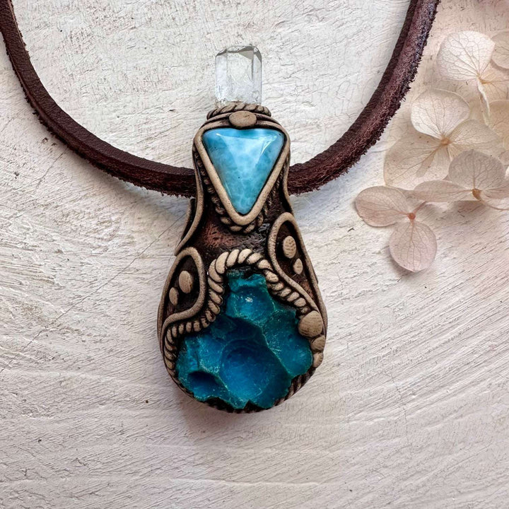 Chrysocolla Larimar and Aquamarine Necklace - FairyGardenGlow
