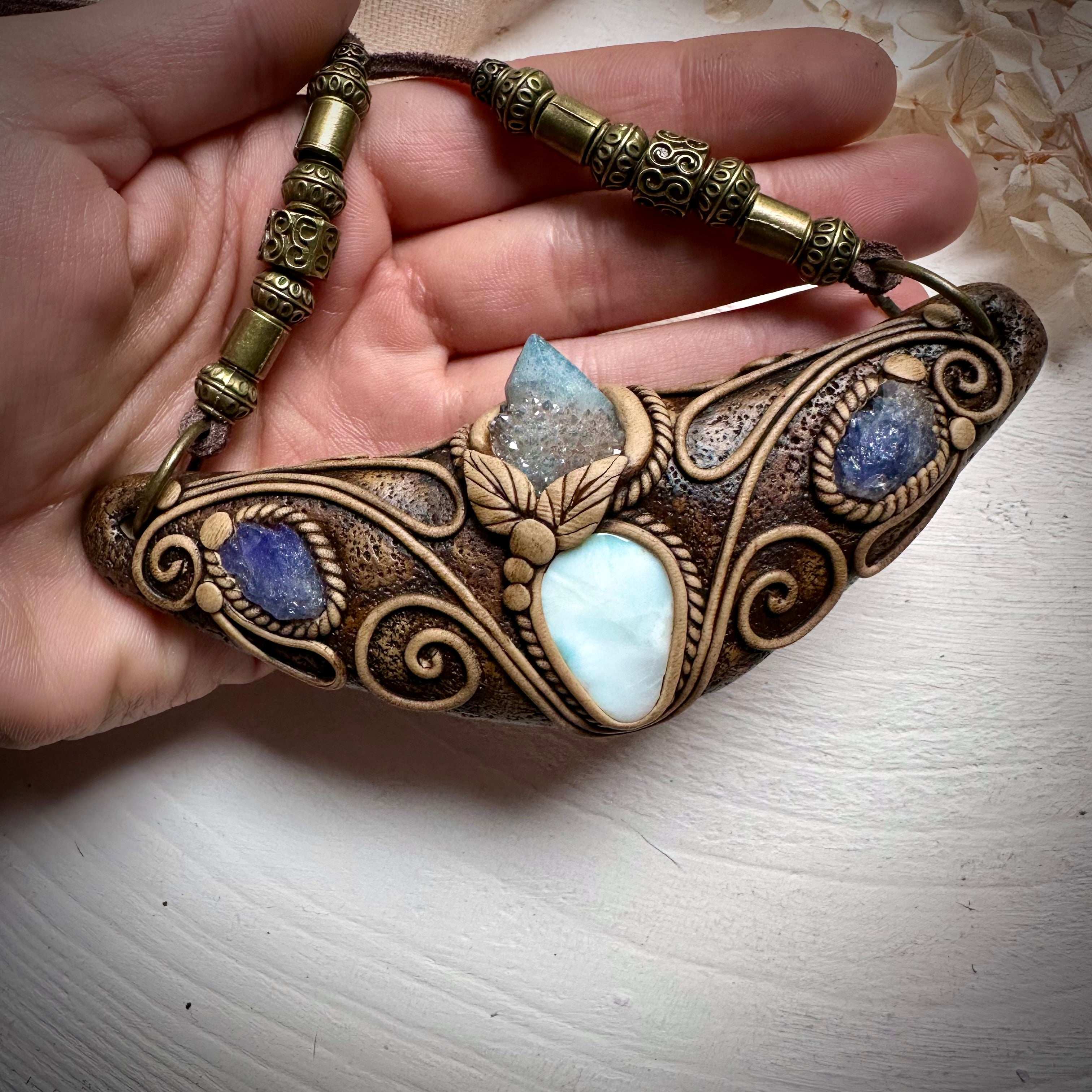 Larimar Aqua Aura Spirit Quartz and Tanzanite Statement Necklace - FairyGardenGlow