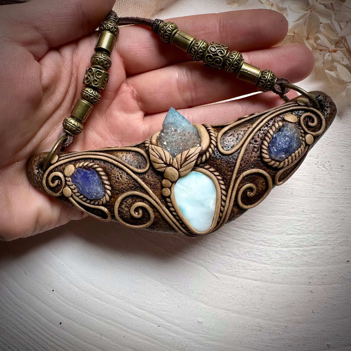 Larimar Aqua Aura Spirit Quartz and Tanzanite Statement Necklace - FairyGardenGlow